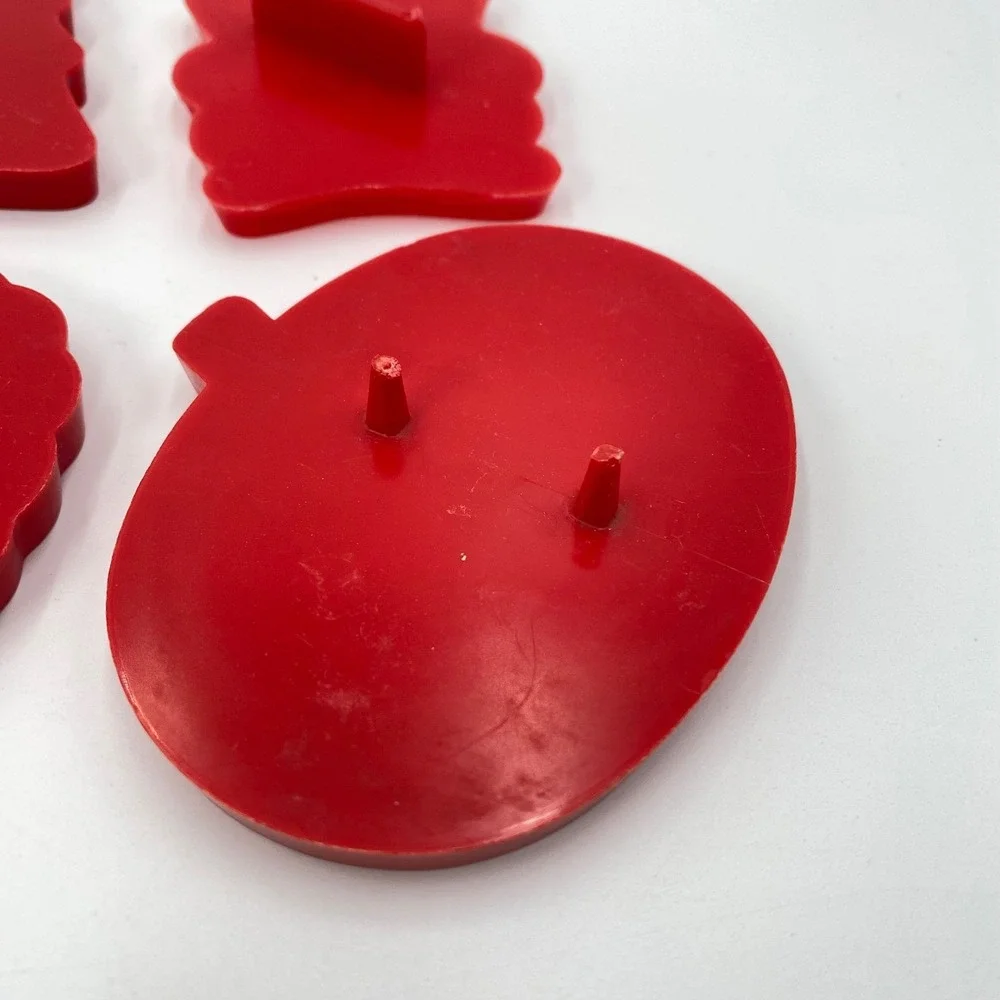 Vintage Red Plastic Holiday Cookie Cutter Set‎ 7pc Santa Pumpkin Turkey Bunny